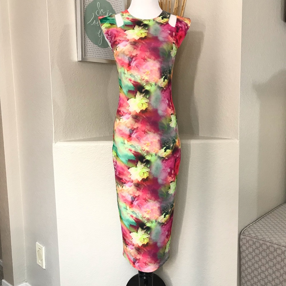 VA VA VOOM Flora Scuba Midi Dress 00611